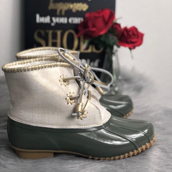 Jack Rogers Shoes - Jack Roger Duck Boots Cream Greenish Gold  Sz 8
